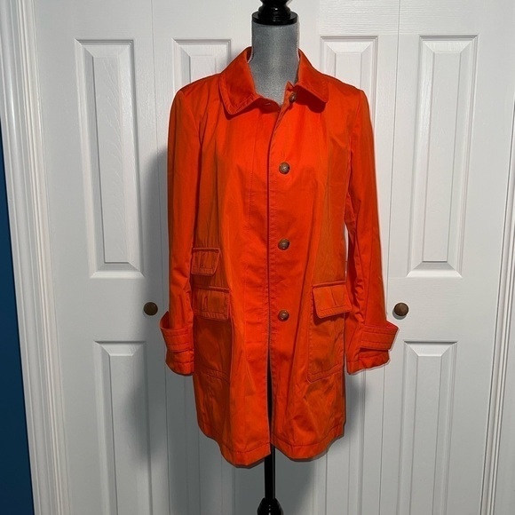 Talbots Orange Lightweight Rain Trench Size 14P Petite Water Resistant NWOT - Picture 5 of 9
